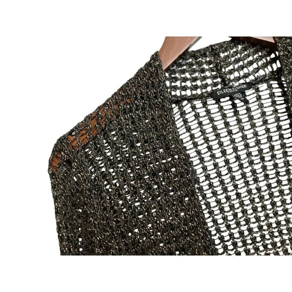 Eileen Fisher Open Knit Metallic Cardigan Sweater Duster Lightweight Long Sleeve